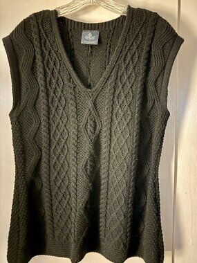 Unisex Black Merino Wool Aran Sweater Vest US L